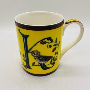 Spode China Kit Kemp Alphabet Letter L Yellow Coffee/Tea Mug-Owl Vines Graphics